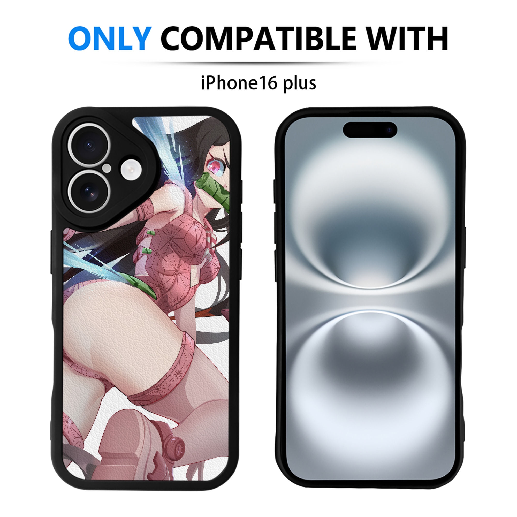 （画像用） 鬼滅の刃（きめつのやいば）竈門 禰󠄀豆子／かまど ねずこ Kamado Nezuko 【iPhone 16シリーズ対応】シリコンスマホケース（レザー調） 材質：シリコン